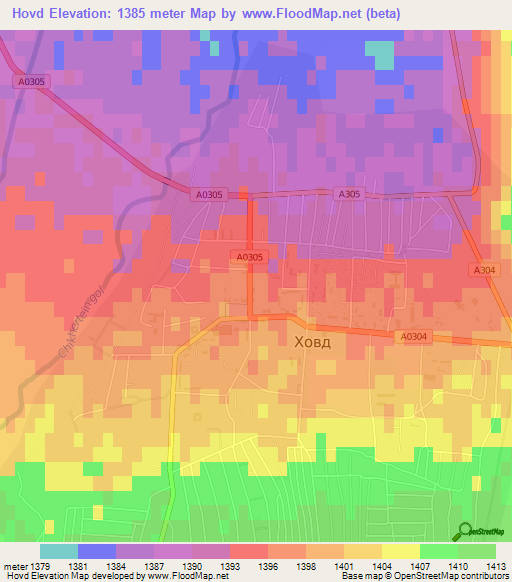 Hovd,Mongolia Elevation Map