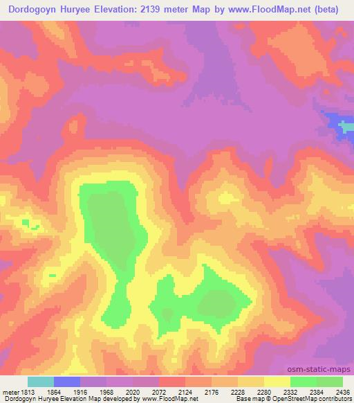 Dordogoyn Huryee,Mongolia Elevation Map