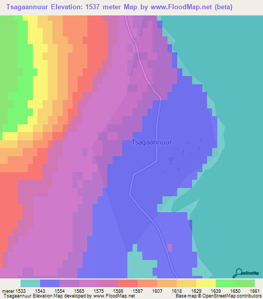 Tsagaannuur,Mongolia Elevation Map