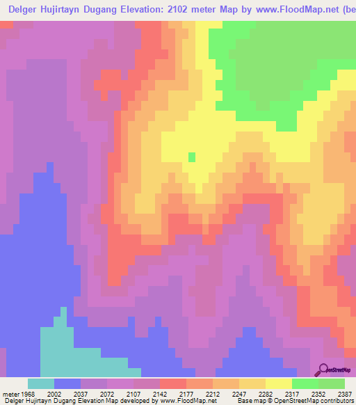 Delger Hujirtayn Dugang,Mongolia Elevation Map