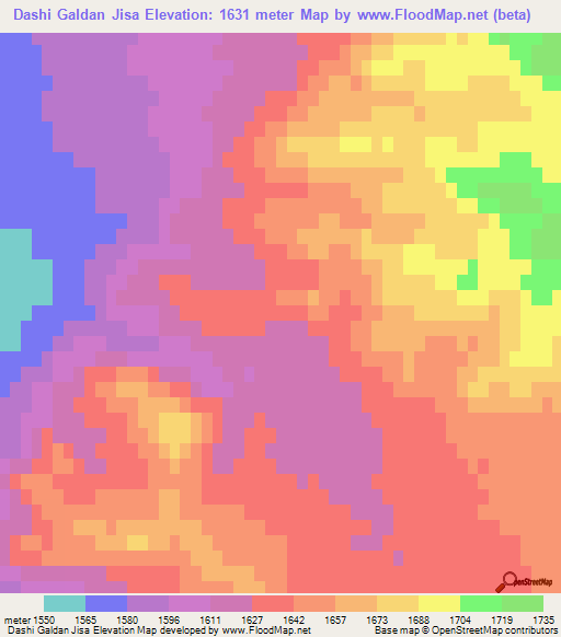 Dashi Galdan Jisa,Mongolia Elevation Map