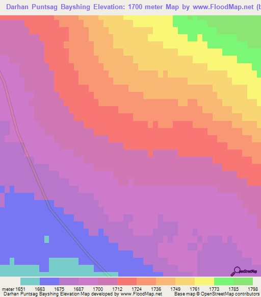 Darhan Puntsag Bayshing,Mongolia Elevation Map