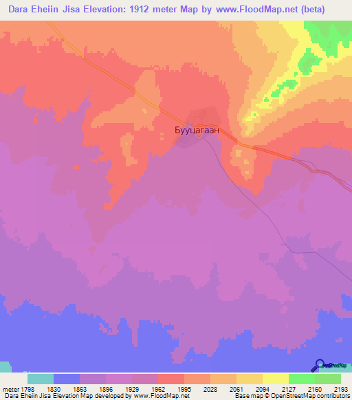 Dara Eheiin Jisa,Mongolia Elevation Map