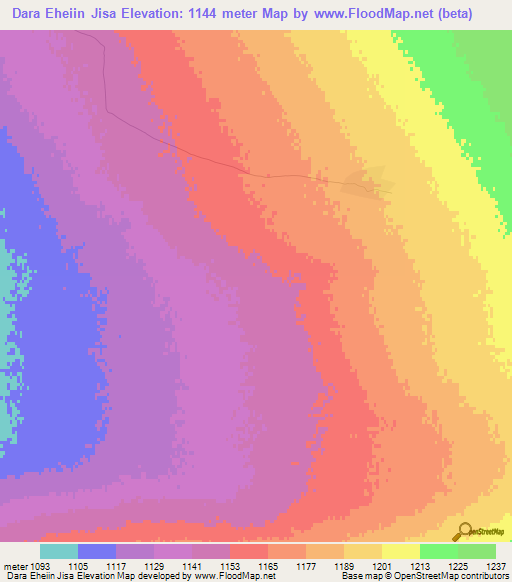 Dara Eheiin Jisa,Mongolia Elevation Map