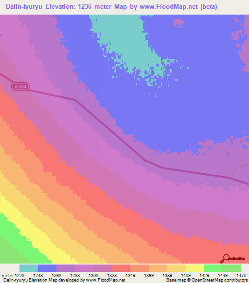 Dalin-tyuryu,Mongolia Elevation Map
