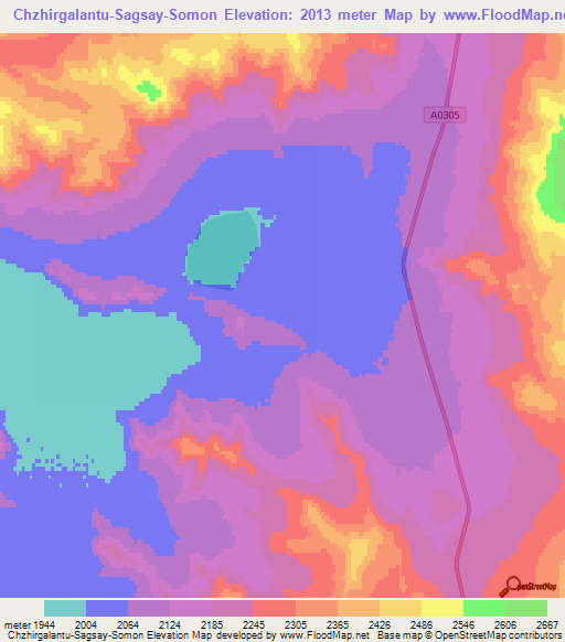 Chzhirgalantu-Sagsay-Somon,Mongolia Elevation Map