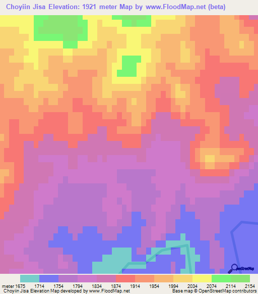 Choyiin Jisa,Mongolia Elevation Map