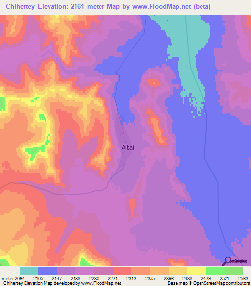 Chihertey,Mongolia Elevation Map