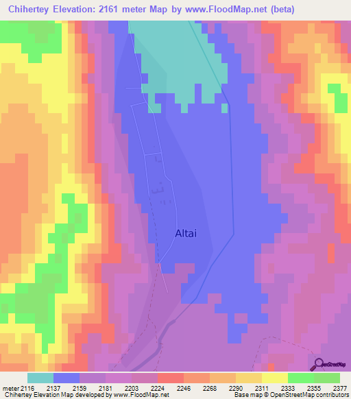 Chihertey,Mongolia Elevation Map