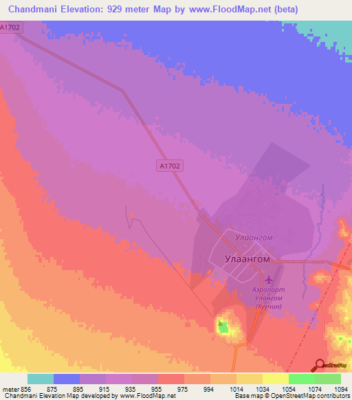 Chandmani,Mongolia Elevation Map