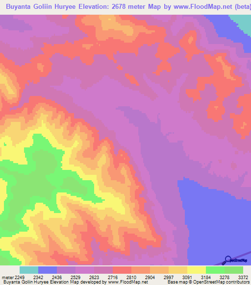 Buyanta Goliin Huryee,Mongolia Elevation Map