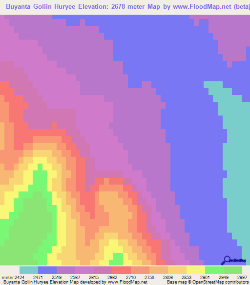 Buyanta Goliin Huryee,Mongolia Elevation Map