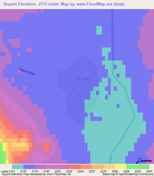 Buyant,Mongolia Elevation Map