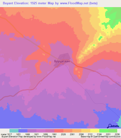Buyant,Mongolia Elevation Map