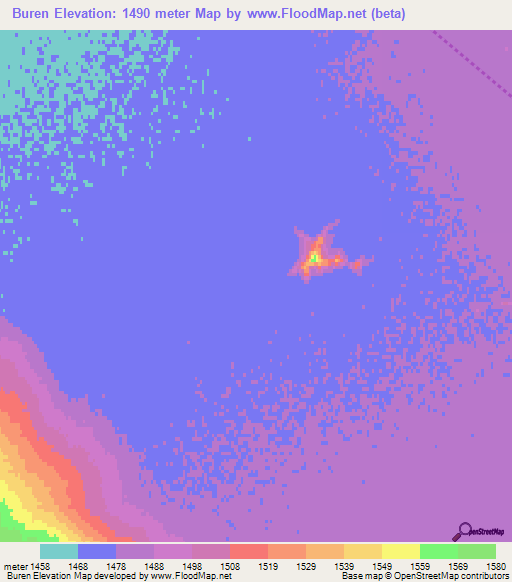 Buren,Mongolia Elevation Map