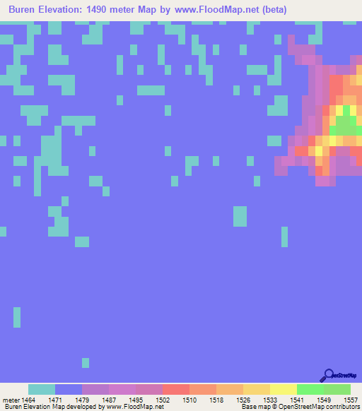 Buren,Mongolia Elevation Map