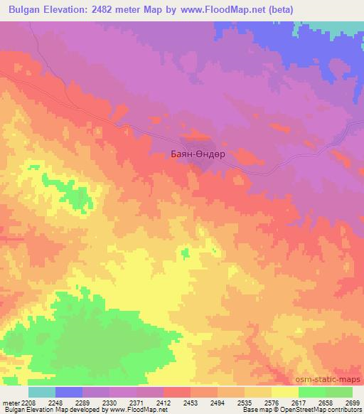 Bulgan,Mongolia Elevation Map