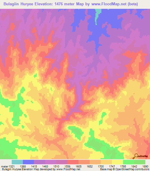 Bulagiin Huryee,Mongolia Elevation Map