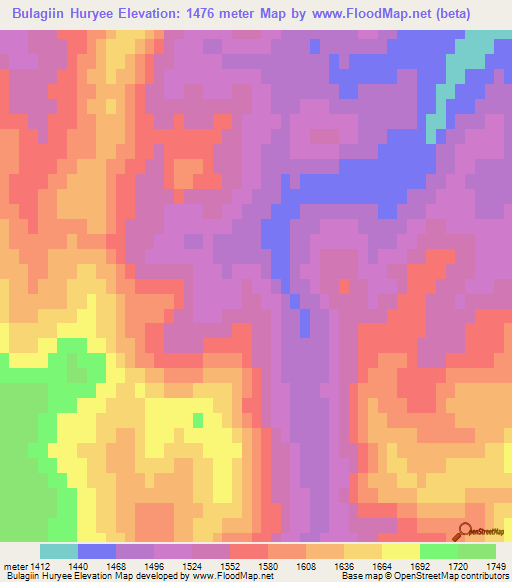 Bulagiin Huryee,Mongolia Elevation Map