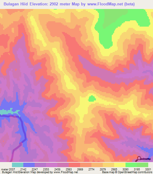 Bulagan Hiid,Mongolia Elevation Map