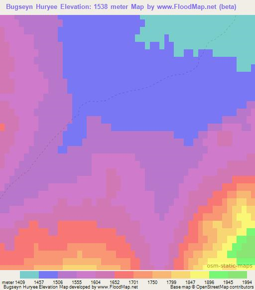 Bugseyn Huryee,Mongolia Elevation Map