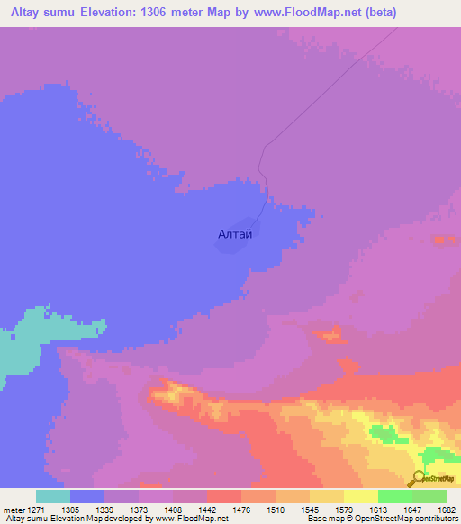 Altay sumu,Mongolia Elevation Map