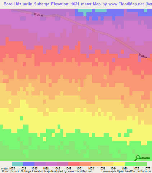 Boro Udzuuriin Subarga,Mongolia Elevation Map