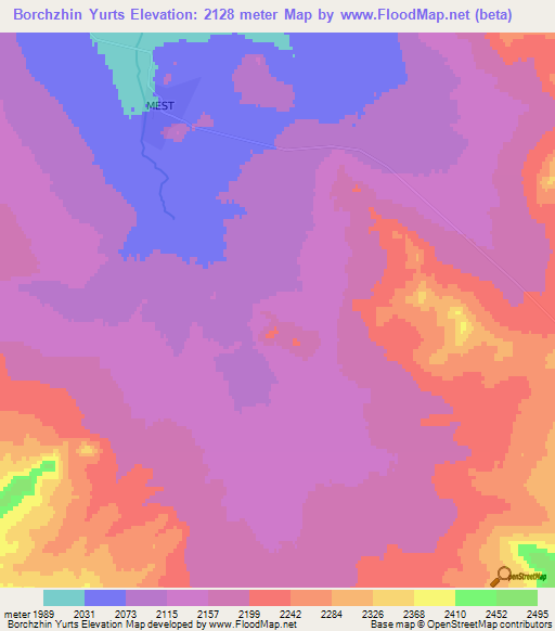 Borchzhin Yurts,Mongolia Elevation Map