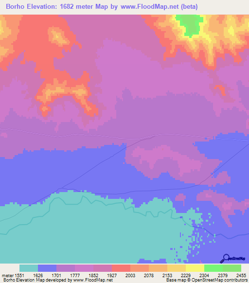 Borho,Mongolia Elevation Map
