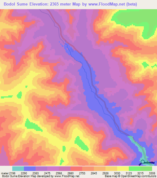Bodol Sume,Mongolia Elevation Map