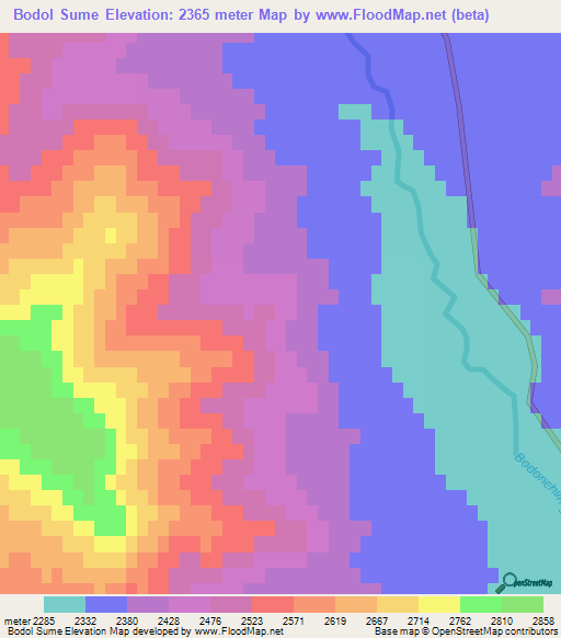 Bodol Sume,Mongolia Elevation Map