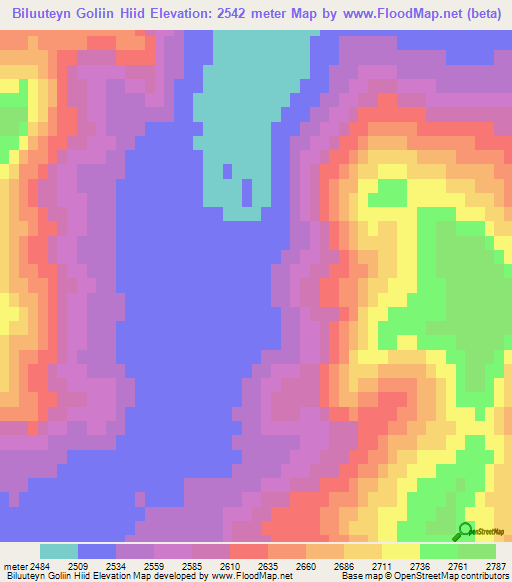 Biluuteyn Goliin Hiid,Mongolia Elevation Map