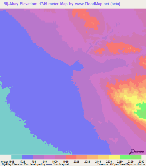 Bij-Altay,Mongolia Elevation Map