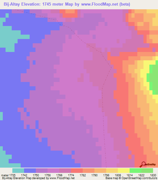 Bij-Altay,Mongolia Elevation Map