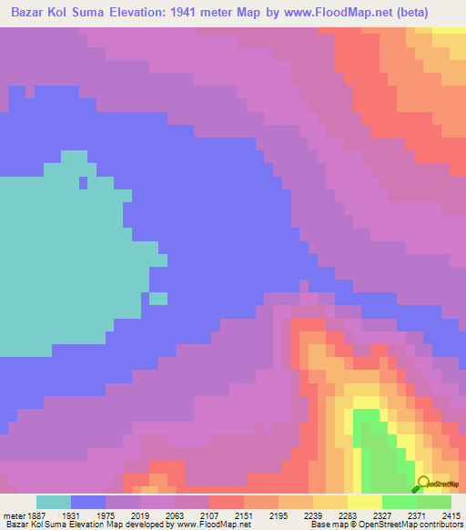 Bazar Kol Suma,Mongolia Elevation Map