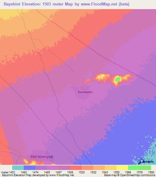 Bayshint,Mongolia Elevation Map