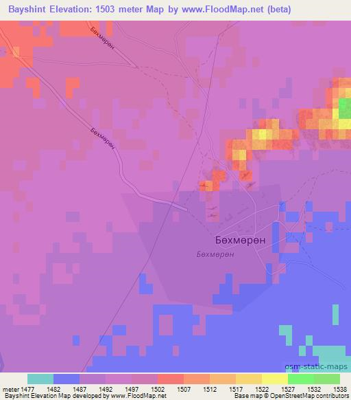 Bayshint,Mongolia Elevation Map