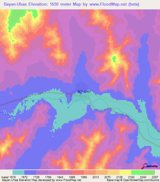 Bayan-Uhaa,Mongolia Elevation Map