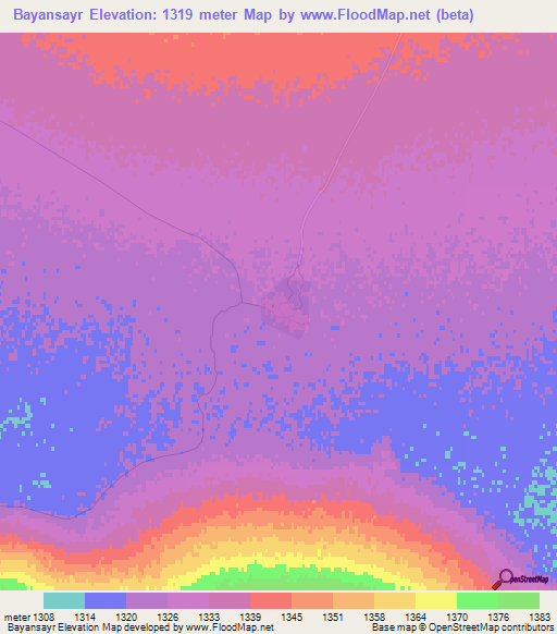 Bayansayr,Mongolia Elevation Map