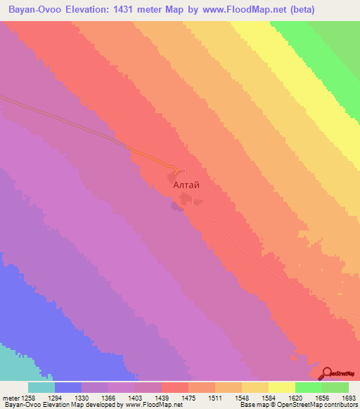 Bayan-Ovoo,Mongolia Elevation Map