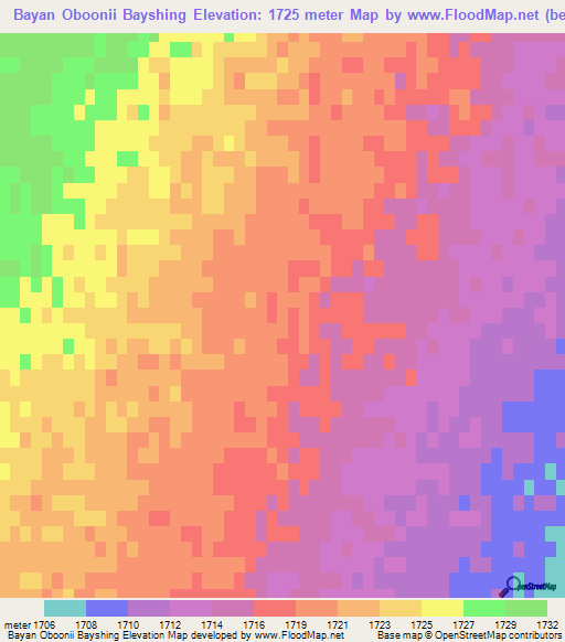 Bayan Oboonii Bayshing,Mongolia Elevation Map