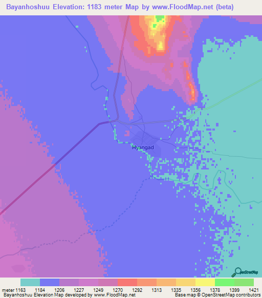 Bayanhoshuu,Mongolia Elevation Map