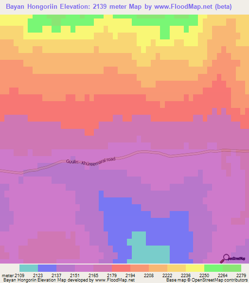 Bayan Hongoriin,Mongolia Elevation Map