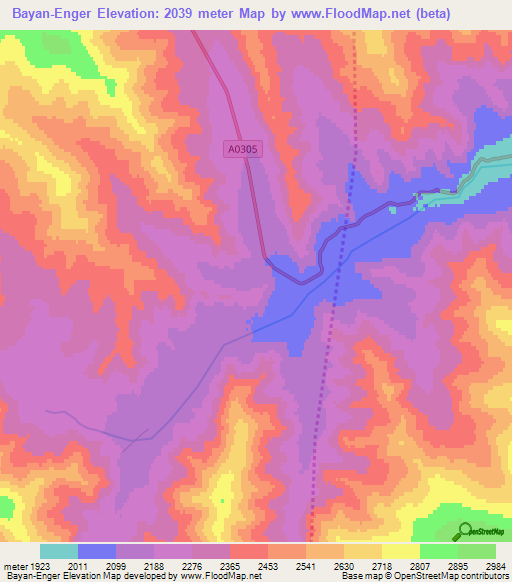 Bayan-Enger,Mongolia Elevation Map