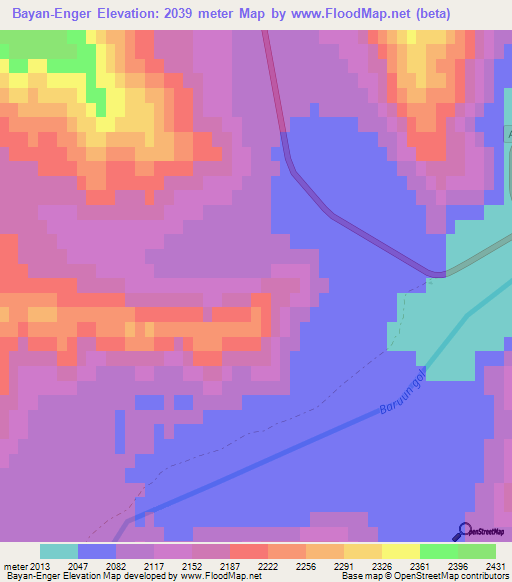 Bayan-Enger,Mongolia Elevation Map
