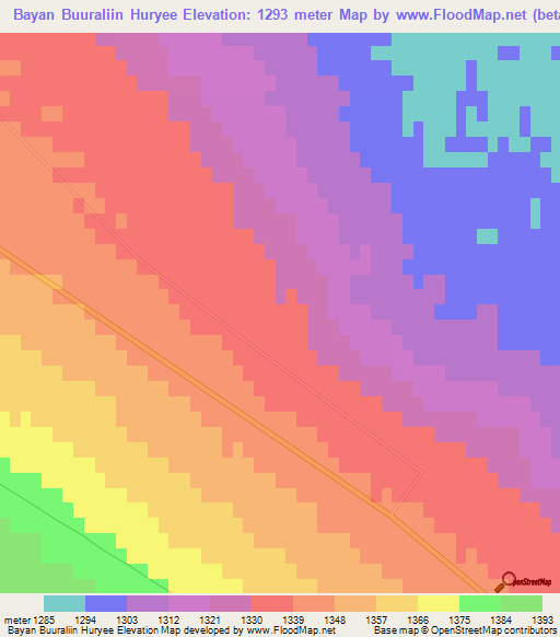 Bayan Buuraliin Huryee,Mongolia Elevation Map