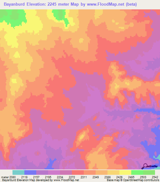 Bayanburd,Mongolia Elevation Map