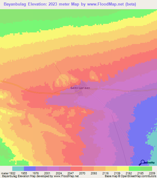 Bayanbulag,Mongolia Elevation Map
