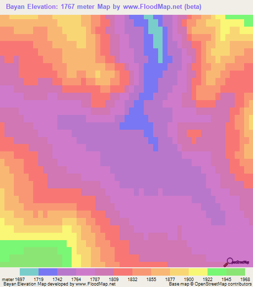 Bayan,Mongolia Elevation Map