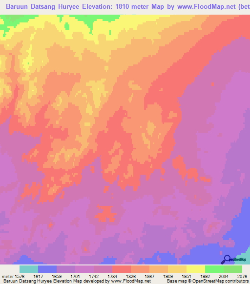 Baruun Datsang Huryee,Mongolia Elevation Map